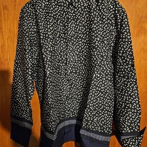 INC International Concepts Blacķ and White Print w/ Navy Trim MENS Shirt Size L